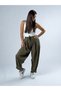Khaki Women's Baggy Trousers with Velcro Detail on the Legs Coc3336 - 2