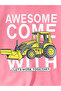 Kids Pink Cotton Round Neck T-Shirt with Construction Print - 4