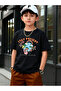 Kids Black Cotton Graphic T-Shirt with Short Sleeves - 6