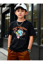 Kids Black Cotton Graphic T-Shirt with Short Sleeves