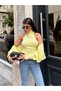Women's Yellow Turtleneck Knitwear Blouse Cardigan Double Set - 2