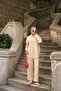Women's Silver Button Detail Shirt Collar Linen Suit Cream - 2