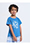 Boys Blue Graphic Print T-Shirt and Checked Pants Pyjama Set - 2
