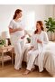 New Season Ecru Muslin Fabric Button Detailed Design Short Sleeve 100% Cotton Maternity Pajama Set 3-Piece Set - 4