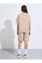 Teen Girls Beige Raglan Sleeves Oversized T-Shirt and Shorts Set - 6