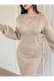 Choker Collar Hair Braid Patterned Balloon Sleeve Women's Knitwear Dress