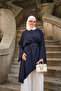 Women's Piping Detail Garnished Trousers Set Navy Blue - 2