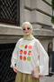 Women's Fruit Printed Crew Neck Bodysuit Ecru