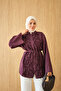 Women's Waist-Tie Front Ruffle Shirt, Plum - 2