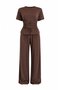 Brown Tie-Waist Padded Blouse and Trousers Set - 1111