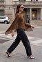Women's Asymmetrical Transparent Knitwear Cape Poncho Caramel 26S3044 - 4