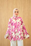 Women's Leaf Patterned Blouse Fuchsia - 3