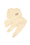 Baby Girl Ecru Cross-Stitch Flower Embroidered Ruffled Beret and Booties 3-Piece Set