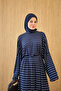 Women's Striped Long Sleeve Dress Navy Blue - 6