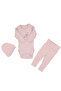 Baby Girl Salmon Flower Printed Bodysuit Beret 3 Piece Set