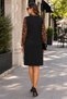 Timeless Elegance Women's Leopard Detailed Zippered Long Sleeve Crepe Dress - 4