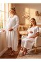 New Season Ecru Muslin Fabric Buttoned Breastfeeding Compatible Design Short Sleeve 100% Cotton Maternity Pajamas Nightgown Set - 3