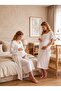New Season Ecru Muslin Fabric Buttoned Breastfeeding Compatible Design Short Sleeve 100% Cotton Maternity Pajamas Nightgown Set - 5