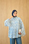 Women's Double Color Patterned Blouse Blue - 5
