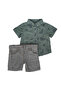 Boys' Khaki Gray Glasses Skateboard Printed Shirt and Shorts 2-Piece Set