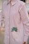 Women's Front Floral Embroidery Detailed Striped Shirt Pink - 3