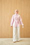 Women's Floral Bead Embroidered Striped Shirt Pink - 5