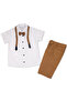 Boy's White Coffee Thin Leaf Patterned Shirt with Bow Tie and Short Sleeves 3-Piece Set