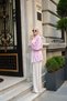 Women's Collar Line Detail Waist Tie Shirt Set Pink - 4