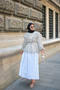 Women's Ruffled Front Triangle Detail Gathered Waist Tie Tunic White - 3