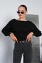 Women's Black Boat Neck Waist-Slit Blouse Pc7003 - 4