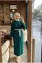 Women's Belted Ribbed Long Knitwear Dress Contrast Ribbed Hijab Dress 135 cm - 3