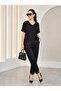 Women's Sparkling V-Neck Sequin Detailed Tunic and Trousers Two-Piece Set - 3