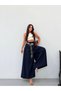 Women's Navy Blue Wide Leg Pants with Elastic Waist Frv0227 - 4