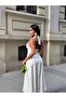 Women's White Buttoned Halter Neck Poplin Maxi Dress Yel221731 - 7
