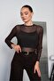 Women's Brown Crew Neck Transparent Tulle Blouse Pc7002 - 4