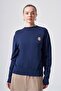 200 Broch Detailled Half Fishing Hole Pattern Mercerized Tunic Navy Blue