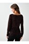 Bitter Brown Boat Neck Long Sleeve Lace Mesh Blouse - 5