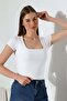 Women's Square Neck Short Sleeve Lycra Crop Body 21804