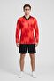 Men Slim Fit Long Sleeve Football Jersey, Red - 2
