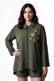 50138 Khaki Embroidered Detail Zippered Aerobine Jacket - 2