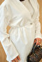 Women's Elastic Waist Button Detail Kimono White - 6