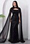 Strapless Neckline Beaded Shawl Detail Dress Etk503 - 6