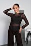Women's Brown Crew Neck Transparent Tulle Blouse Pc7002 - 3