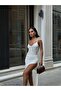 Women's White Corset Look Slit Sequined Asymmetrical Midi Dress Yel221586 - 3