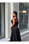 Women's Black Buttoned Halter Neck Poplin Maxi Dress Yel221731 - 7