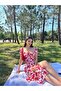 Women's Red Floral Patterned Madonna Collar Midi Dress Yel221222 - 6
