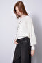 Asymmetric Buttoned Bat Sleeve Tricot Cardigan Ecru - 3