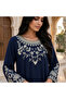 Floral Vines Embroidered Scoop Neck Maxi Jalabiya - 4