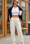 Women's Ecru Modal Draped Cut Soft Textured Sweatpants with Elastic Waist and Cuffs - 3