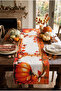 Autumn Themed Pumpkin Patterned Runner Tablecloth 40X140 cm – Digital Printed Raschel Fabric